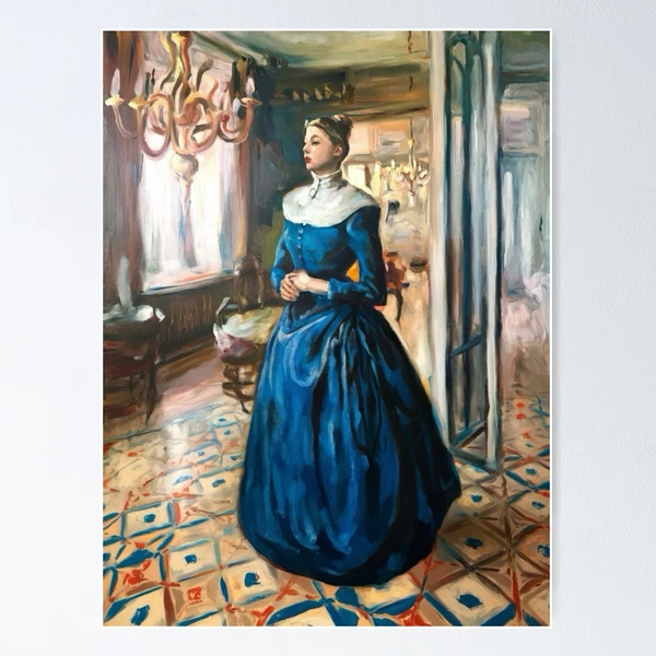 Vintage French Lady Painting in Blue Dress | Degas Style Art Print