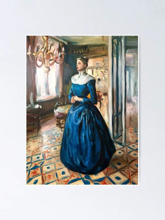 Vintage French Lady Painting in Blue Dress | Degas Style Art Print