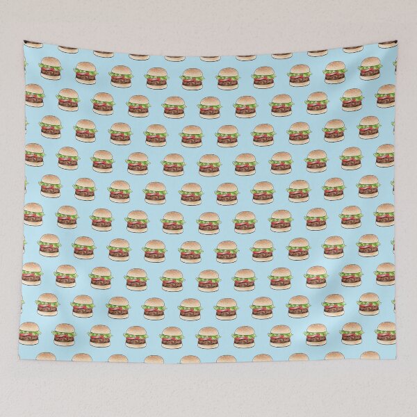Item preview, Rows of burgers on pale blue designed and sold by HazelFisher.