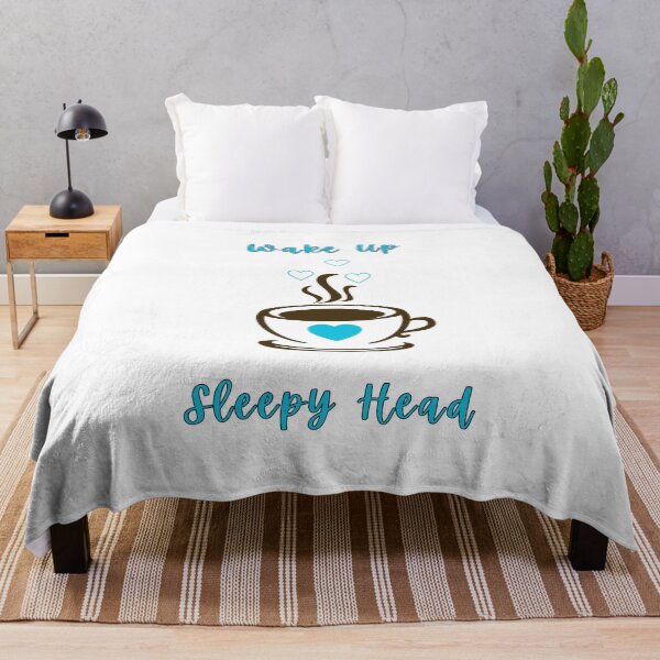 Item preview, Wake Up Sleepy Head, Cup of Coffee, Love Hearts, Aqua Blue designed and sold by AASparksDesigns.