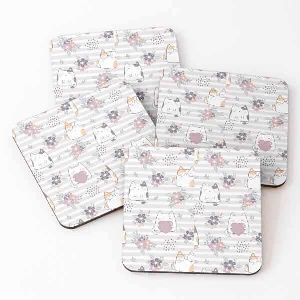 Item preview, Seamless Cute Cat Flower Striped Brush Stroke designed and sold by vintageretrostyleshop.