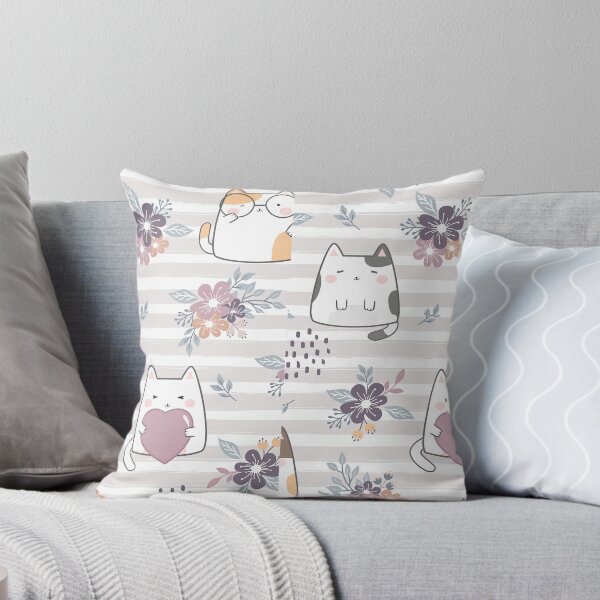 Item preview, Seamless Cute Cat Flower Striped Brush Stroke designed and sold by vintageretrostyleshop.