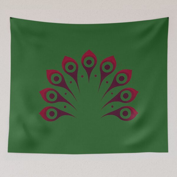 Item preview, Crimson Peacock Tail (Forest\moss Green Background) designed and sold by IskandarDesigns.