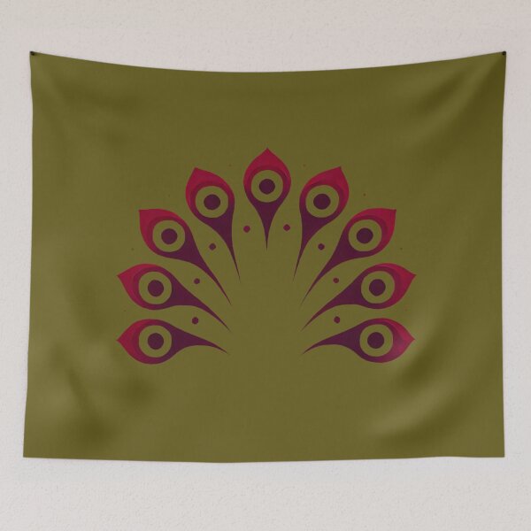 Item preview, Crimson Peacock Tail (Olive Green Background) designed and sold by IskandarDesigns.