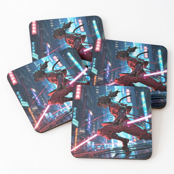 Item preview, Cyberpunk Samurai Warrior – Neon City Techwear Aesthetic designed and sold by ShadowTek.