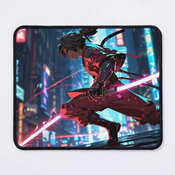 Item preview, Cyberpunk Samurai Warrior – Neon City Techwear Aesthetic designed and sold by ShadowTek.