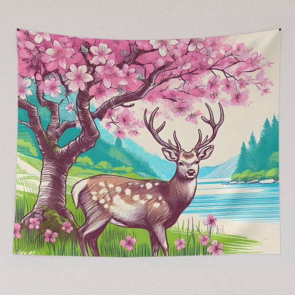 Item preview, Deer Amid Sakura Blossoms designed and sold by inkNext.