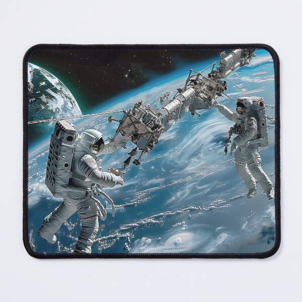 Item preview, two astronauts and a pair of humanoid robots work in perfect synchronization designed and sold by CheerForGoods.