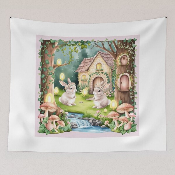 Item preview, Cottagecore Rabbits & Mushrooms - Whimsical Garden Art designed and sold by Bilikaru.