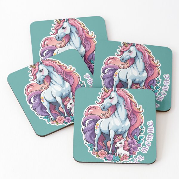 Item preview, Unicorn Momma and Baby Mother’s Day Pop Art Rave Festival Hippie Fantasy Mom and Children Purple Pink Flowers designed and sold by SteamParliament.