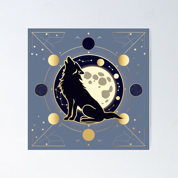 Item preview, Moon Phase Wolf - Celestial Boho Art for Spirituality designed and sold by Bilikaru.