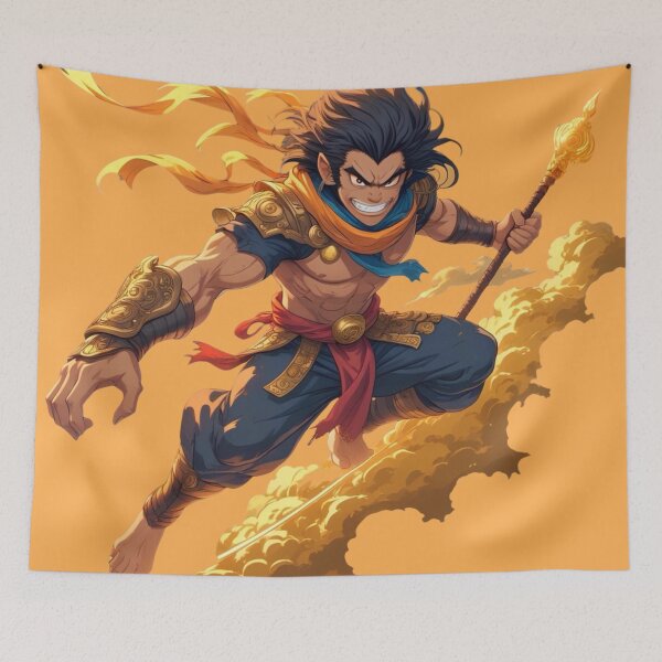 Item preview, Epic Warrior Monk with Fire Staff - Anime Style Fantasy Art designed and sold by TopUpDesign.