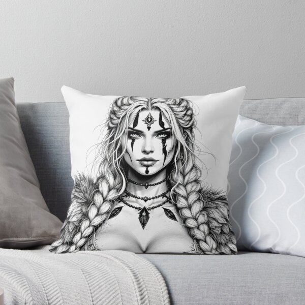 Item preview, Fierce Viking Warrior Queen – Black & White Fantasy Art designed and sold by Kaladin Creations.