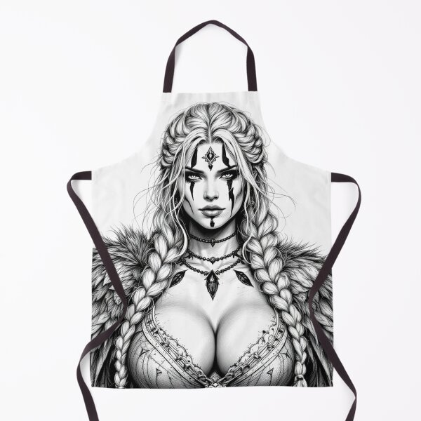Item preview, Fierce Viking Warrior Queen – Black & White Fantasy Art designed and sold by Kaladin Creations.