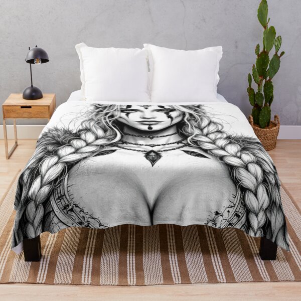Item preview, Fierce Viking Warrior Queen – Black & White Fantasy Art designed and sold by Kaladin Creations.