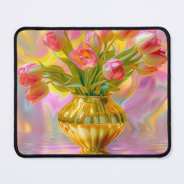 Item preview, Vibrant Pink Tulips in Golden Vase designed and sold by CASturgill.