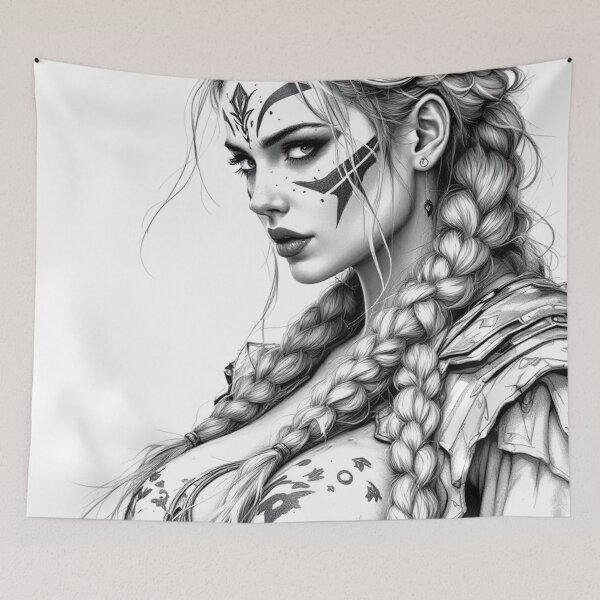 Item preview, Viking Shieldmaiden – Black & White Warrior Art designed and sold by Kaladin Creations.