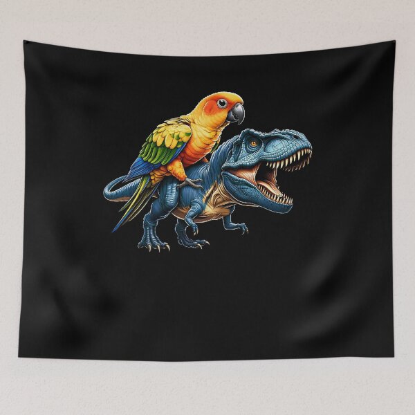 Item preview, Sun Conure Parrot Riding Dinosaur Funny Bird Lover designed and sold by Kimberley King Art  King Art.