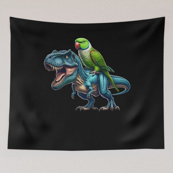 Item preview, Indian Ringneck Parrot Riding Dinosaur Funny Bird Lover designed and sold by Kimberley King Art  King Art.