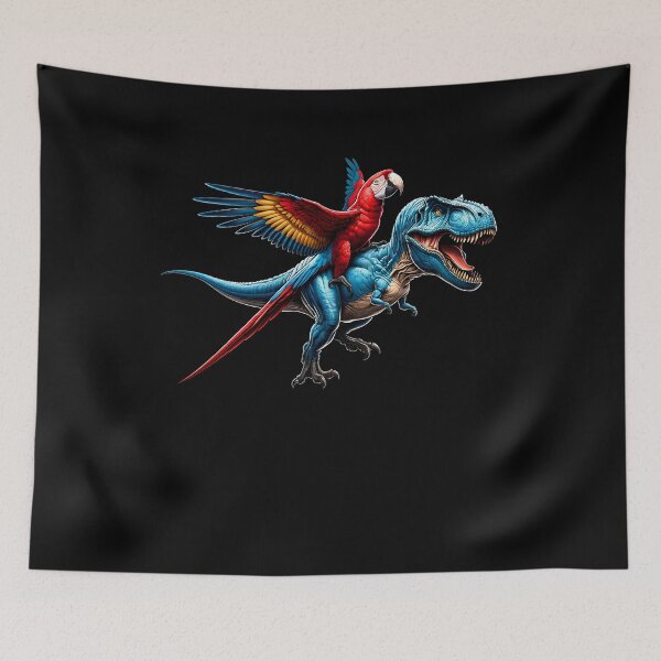 Item preview, Scarlet Macaw Parrot Riding Dinosaur Funny Bird Lover designed and sold by Kimberley King Art  King Art.