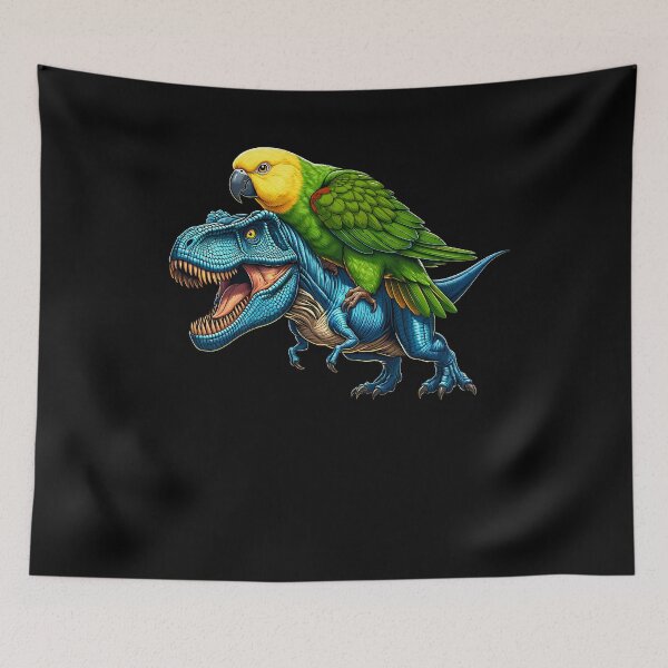 Item preview, Yellow Headed Parrot Riding Dinosaur Funny Bird Lover designed and sold by Kimberley King Art  King Art.