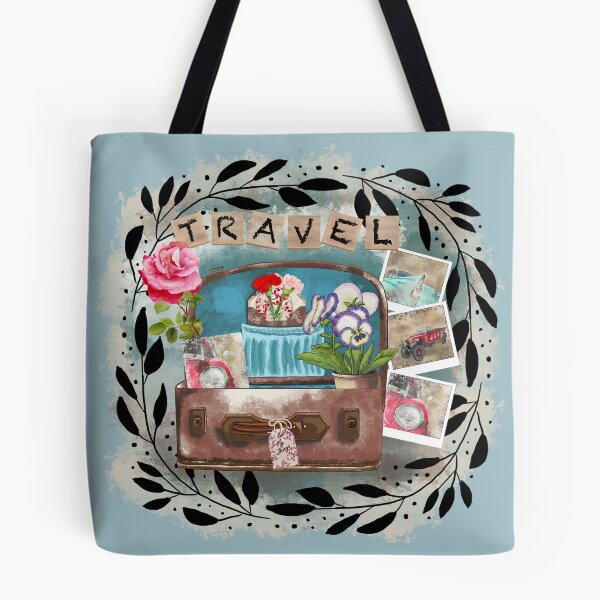 Item preview, Travel vintage style suitcase with vintage cars and flowers designed and sold by A Sweet  Fragrance Art.