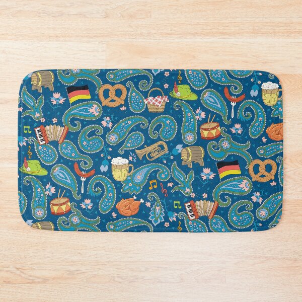 Item preview, Oktoberfest fun with beer, pretzels & Bavarian coziness on blue designed and sold by colorofmagic.