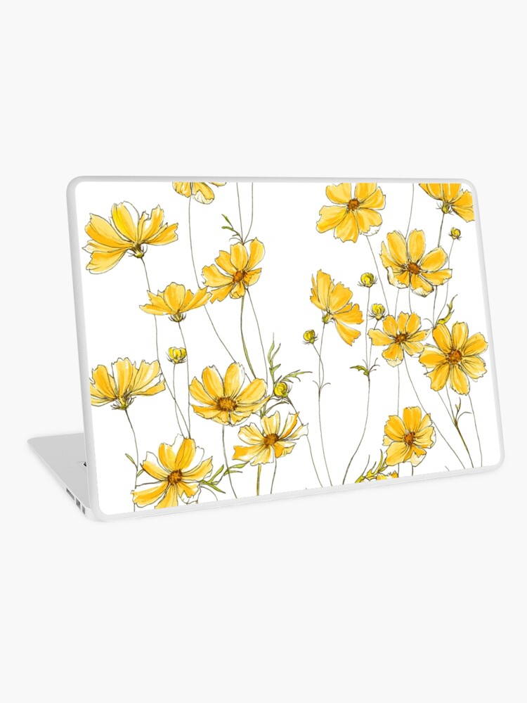 Aperçu 1 sur 2. Skin adhésive d'ordinateur avec l'œuvre Fleurs de cosmos jaunes créée et vendue par JRoseDesign.