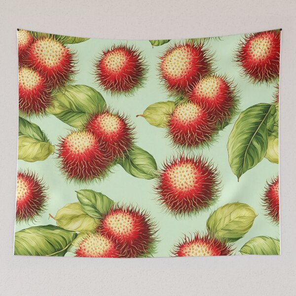 Item preview, Red rambutans on a soft green background is inspired by Thailand’s exotic tropical fruits designed and sold by Glam-OOTD.