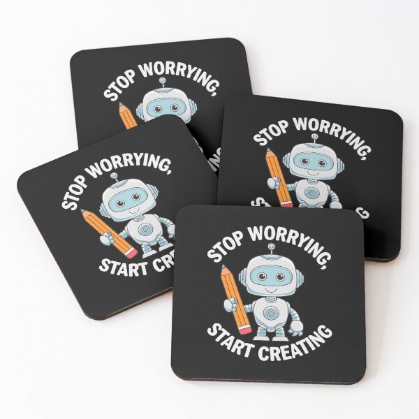 Item preview, Cute Robot Art with Motivational Creative Quote Stop Worrying Start Creating designed and sold by w1ckerman.