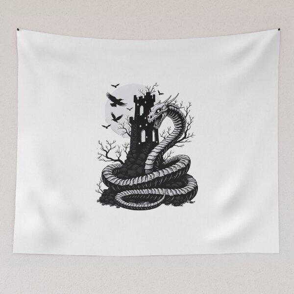 Item preview, Skeletal Serpent Guardian – Dark Fantasy Castle Art designed and sold by akhdesigns7.