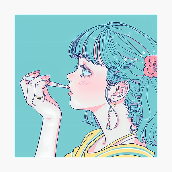 Vista previa del artículo con la obra «Chica japonesa kawaii sosteniendo el pincel de maquillaje», diseñado y vendido por Elinotes.