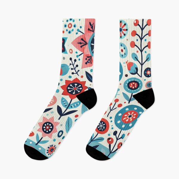 Item preview, Scandinavian Folk Art Wildflowers – Pink, Blue, and Red by heidiannemorris designed and sold by FOLK ART FUSION by heidiannemorris.