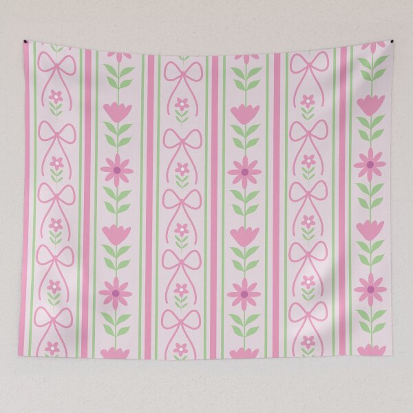 Item preview, Coquette Pink Bows with Grand millennial Flower stripes pattern   designed and sold by Yasminepatterns .