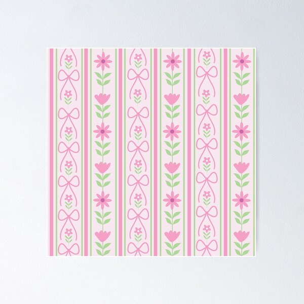 Item preview, Coquette Pink Bows with Grand millennial Flower stripes pattern   designed and sold by Yasminepatterns .