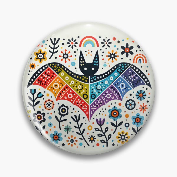 Item preview, Scandinavian Folk Art Rainbow Animals - Cute Colourful Bat by heidiannemorris designed and sold by FOLK ART FUSION by heidiannemorris.