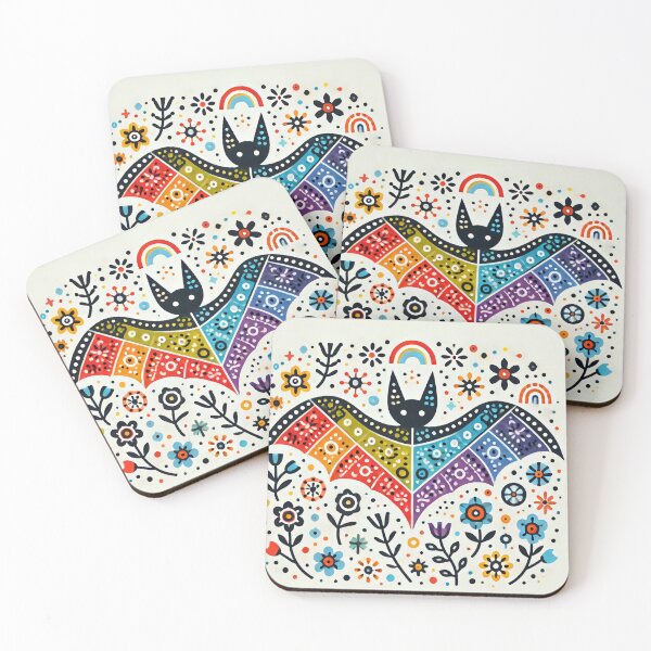 Item preview, Scandinavian Folk Art Rainbow Animals - Cute Colourful Bat by heidiannemorris designed and sold by FOLK ART FUSION by heidiannemorris.