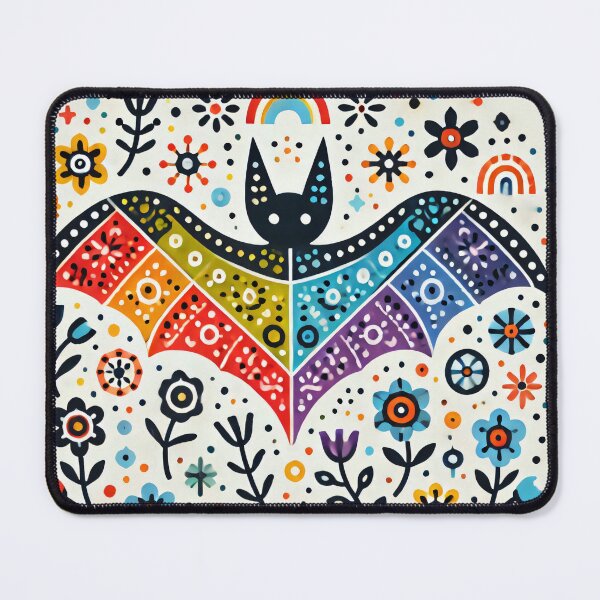 Item preview, Scandinavian Folk Art Rainbow Animals - Cute Colourful Bat by heidiannemorris designed and sold by FOLK ART FUSION by heidiannemorris.