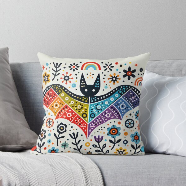 Item preview, Scandinavian Folk Art Rainbow Animals - Cute Colourful Bat by heidiannemorris designed and sold by FOLK ART FUSION by heidiannemorris.