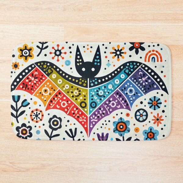 Item preview, Scandinavian Folk Art Rainbow Animals - Cute Colourful Bat by heidiannemorris designed and sold by FOLK ART FUSION by heidiannemorris.