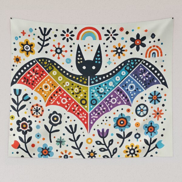 Item preview, Scandinavian Folk Art Rainbow Animals - Cute Colourful Bat by heidiannemorris designed and sold by FOLK ART FUSION by heidiannemorris.