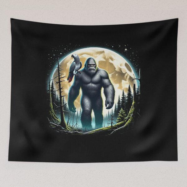 Item preview, Bigfoot Sasquatch African Grey Parrot Owner Lover Full Moon designed and sold by Kimberley King Art  King Art.