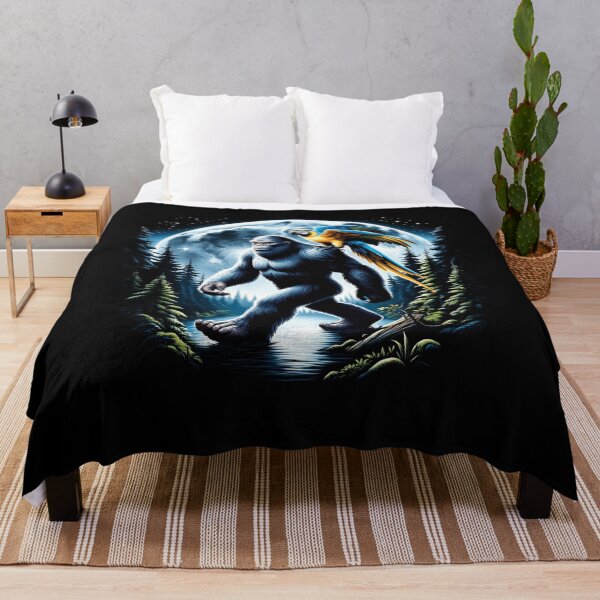 Item preview, Bigfoot Sasquatch Blue and Yellow Macaw Parrot Owner Lover Full Moon designed and sold by Kimberley King Art  King Art.