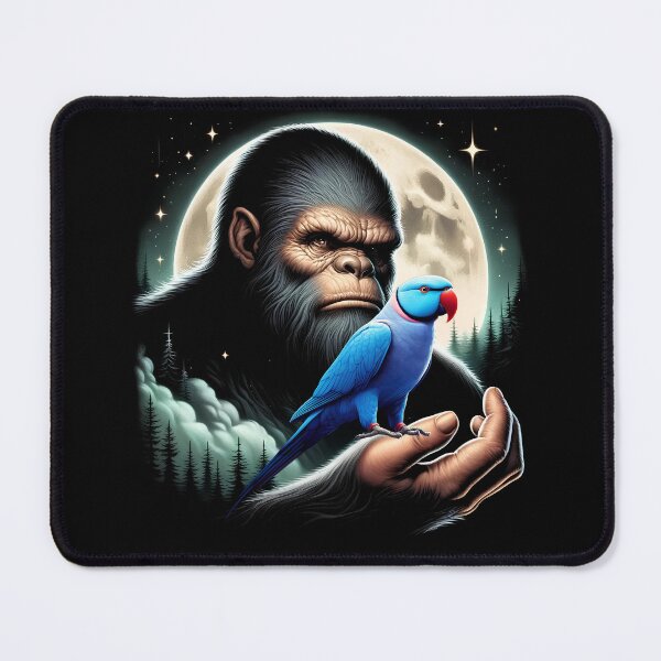 Item preview, Bigfoot Sasquatch Blue Indian Ringneck Parrot Owner Lover Full Moon designed and sold by Kimberley King Art King Art.