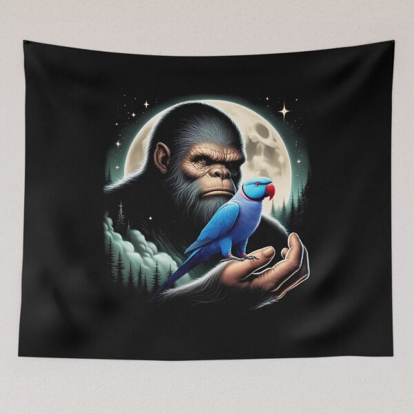 Item preview, Bigfoot Sasquatch Blue Indian Ringneck Parrot Owner Lover Full Moon designed and sold by Kimberley King Art  King Art.