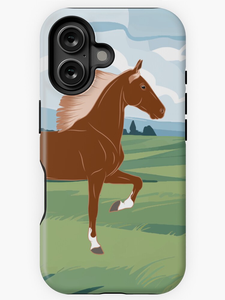 Aperçu 1 sur 4. Coque iPhone avec l'œuvre Cheval de Selle Américain, cheval d'allure, cheval alezan aux crins lavés avec paysage, races de chevaux des États Unis créée et vendue par WebEquitation.
