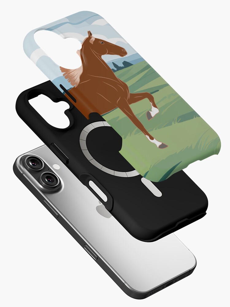 Aperçu 2 sur 4. Coque iPhone avec l'œuvre Cheval de Selle Américain, cheval d'allure, cheval alezan aux crins lavés avec paysage, races de chevaux des États Unis créée et vendue par WebEquitation.