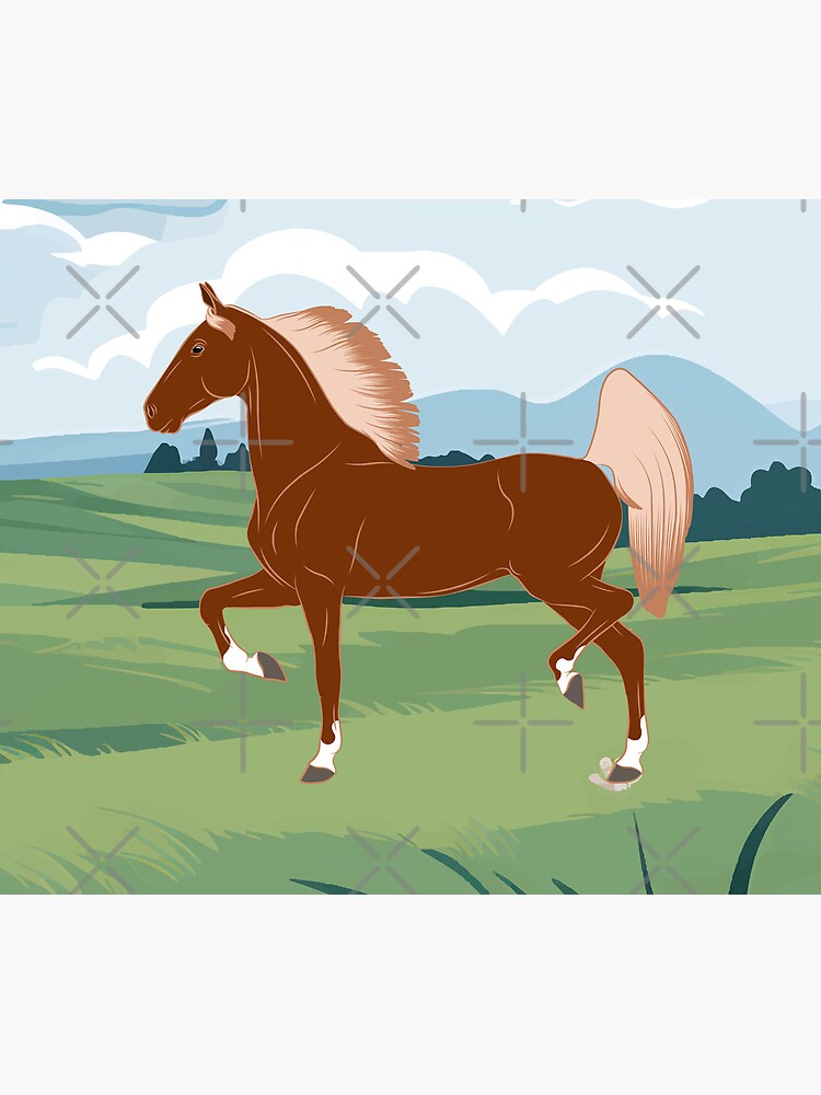 Aperçu 5 sur 5. Tapis de souris avec l'œuvre Cheval de Selle Américain, cheval d'allure, cheval alezan aux crins lavés avec paysage, races de chevaux des États Unis créée et vendue par WebEquitation.