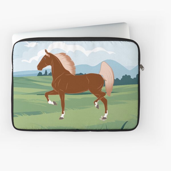 Aperçu de l'œuvre Cheval de Selle Américain, cheval d'allure, cheval alezan aux crins lavés avec paysage, races de chevaux des États Unis créée et vendue par WebEquitation®.