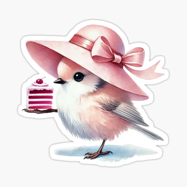 Vista previa del artículo con la obra «Pájaro elegante con un pastel y un sombrero», diseñado y vendido por Lovely store.